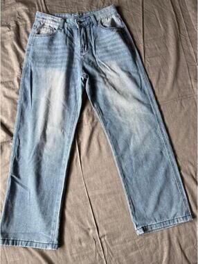 Womens Wide Leg High Rise Denim Jeans Size Medium Light Wash